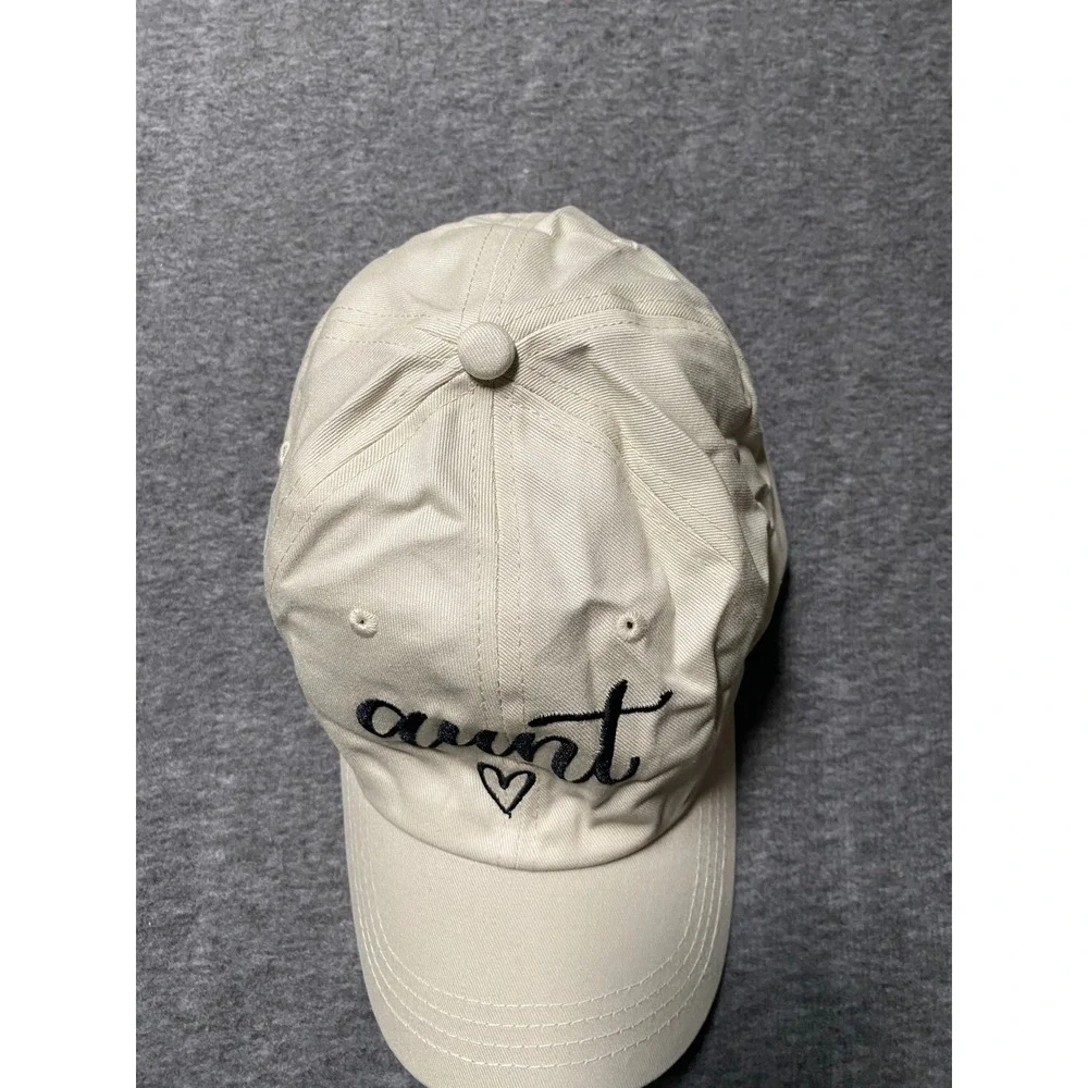 New Aunt Heart Embroidered Baseball Cap Beige Cotton Adjustable Womens Hat Gift
